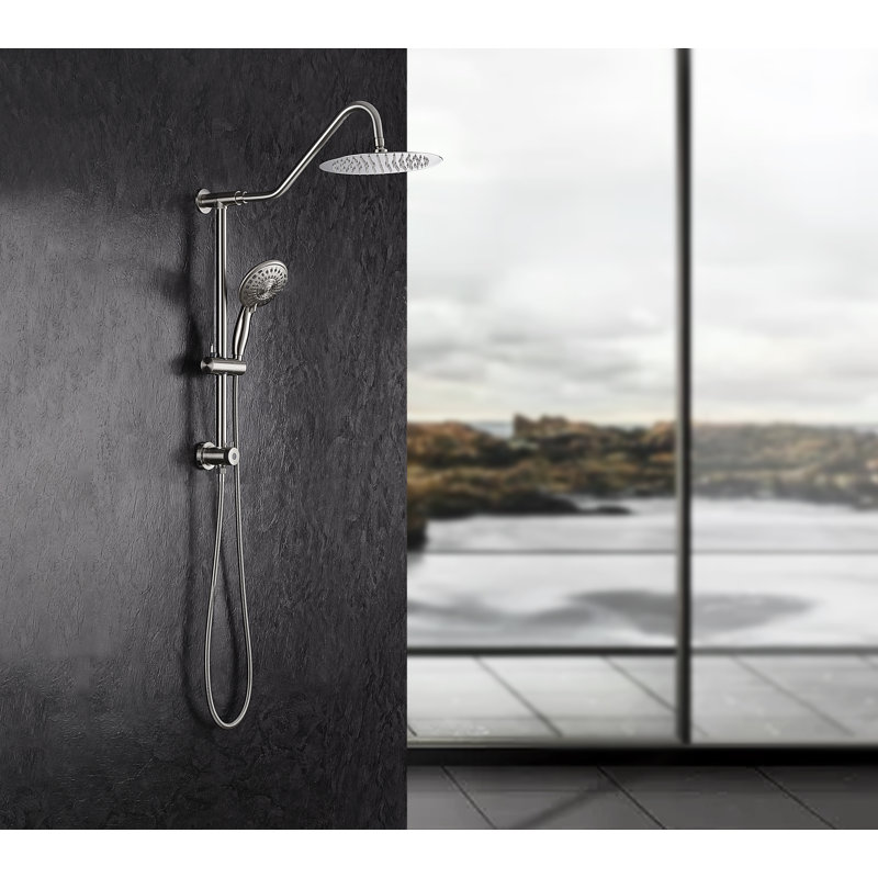 Rainfall Shower Head with Handheld, 10" Shower Head,5 Setting Handheld with Sliding Bar, Brushed Nickel