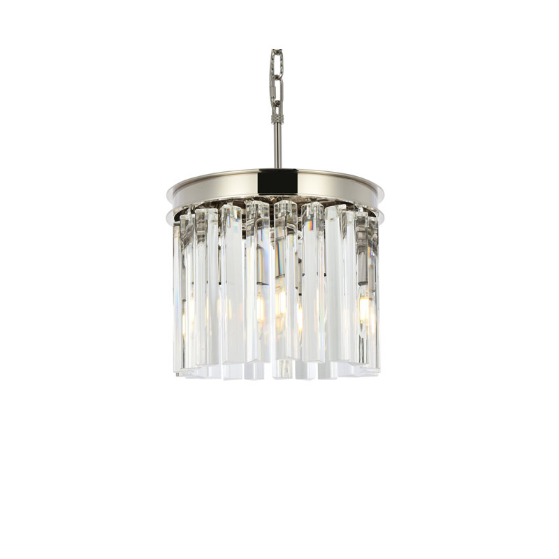 Yazmin 3 - Light Single Pendant, 13" H x 12" W x 12" D, Polished Nickel, Crystal (Clear)