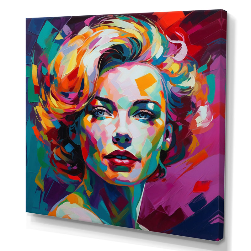 Portrait de femme pop art III, Toile tendue, H 36 po x l 36 po x P 1,5 po