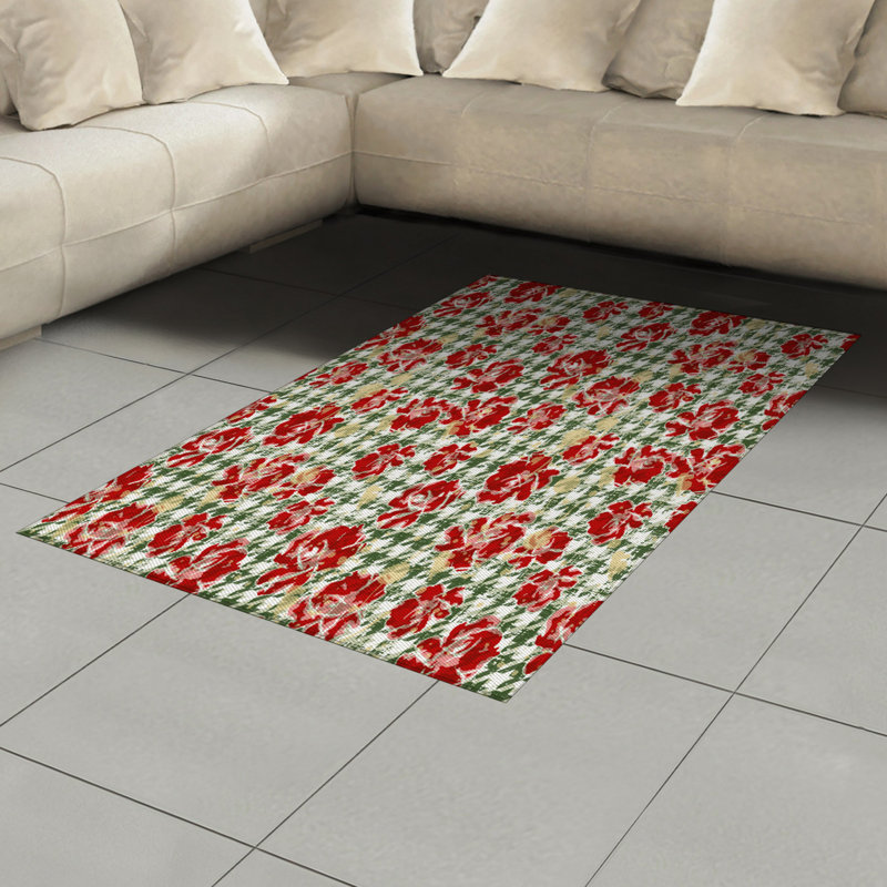 Tapis décoratif floral à haute densité en fibres de polyester, Rectangle— 4 pi x 5 pi 8 po