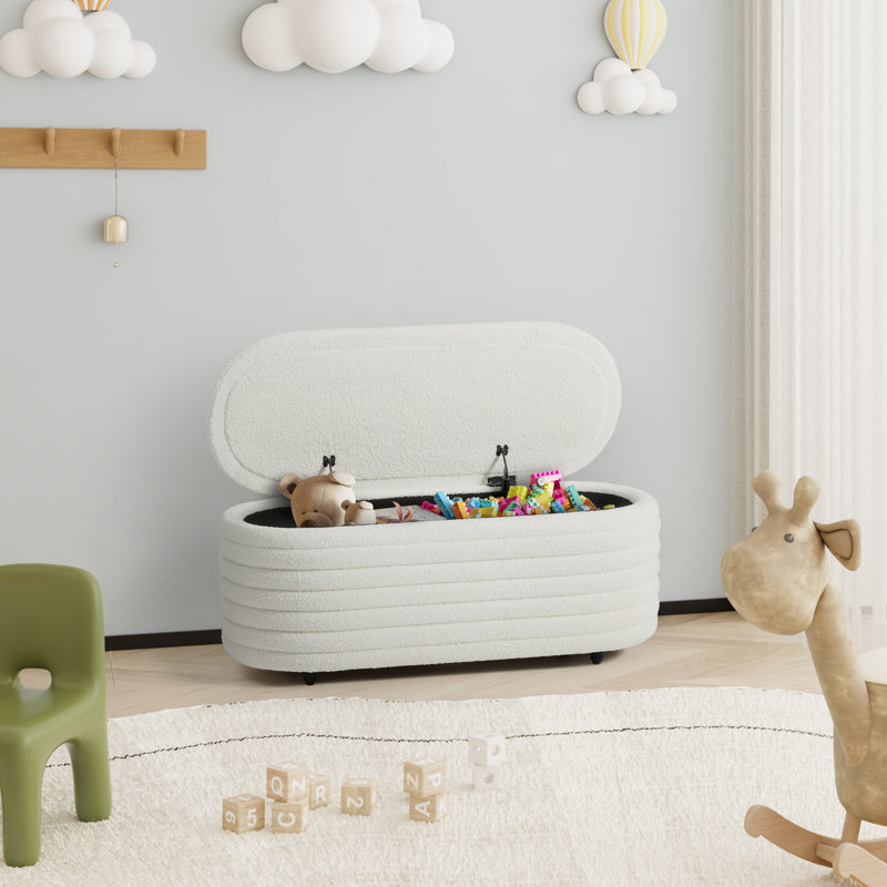 Bayville 42" Wide Sherpa Storage Bench, 18.1" H x 42.5" W x 17" D, Cream
