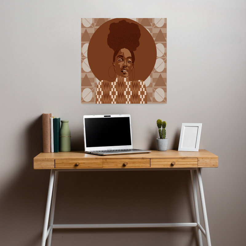 Art contemporain confiant, femme afro, 18" H x 18" W