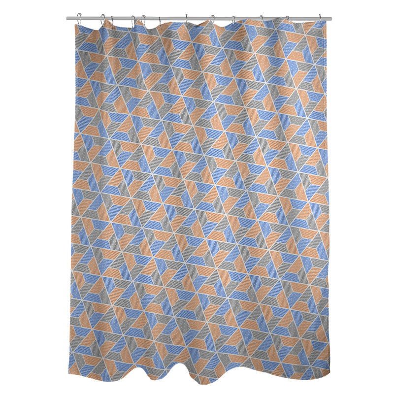 Rideau de douche simple trapézoïde, Bleu / Orange / Gris