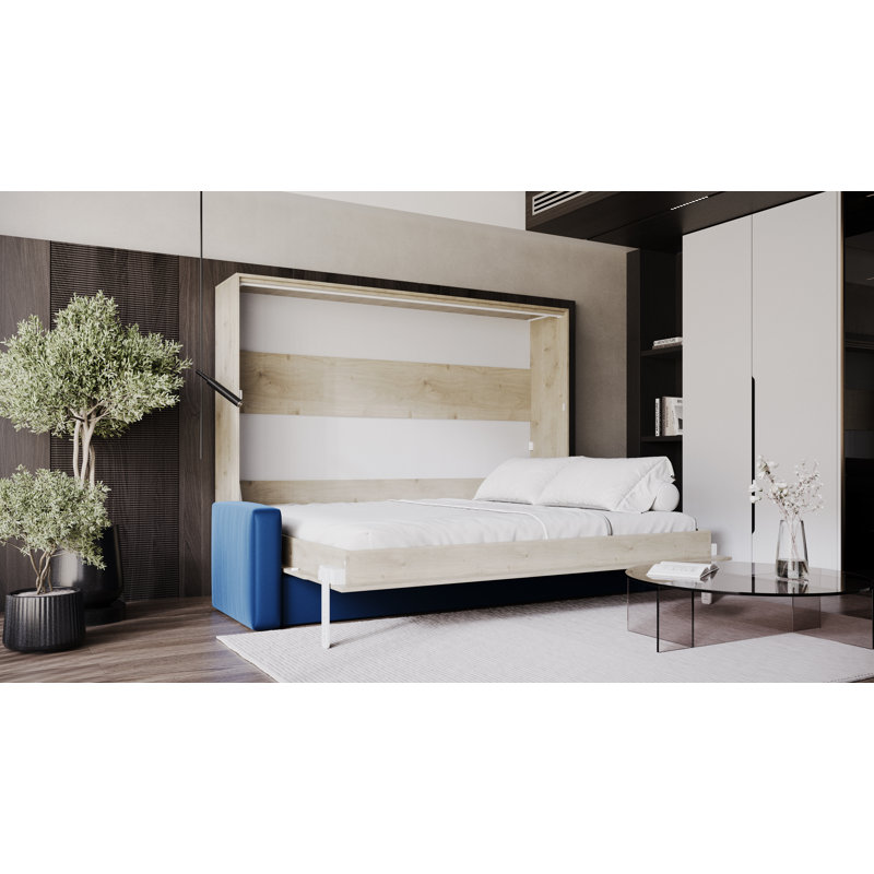 Neidelin Upholstered Bed, Beige/Navy