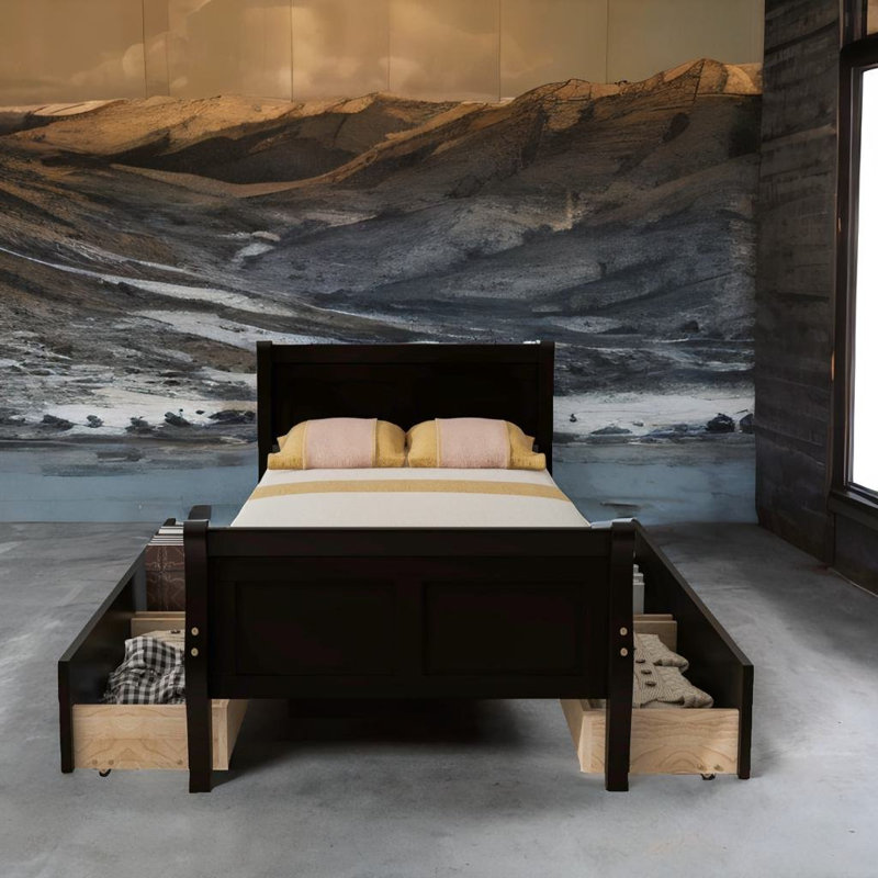 Lit plateforme sans matelas, Noir, Double