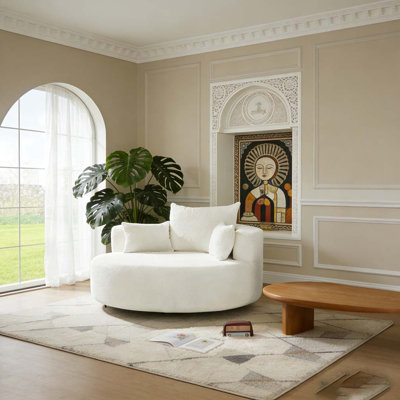 360° Swivel Chair Accent Barrel Chair Swivel Round Sofa Chair with 3 Removable Pillows