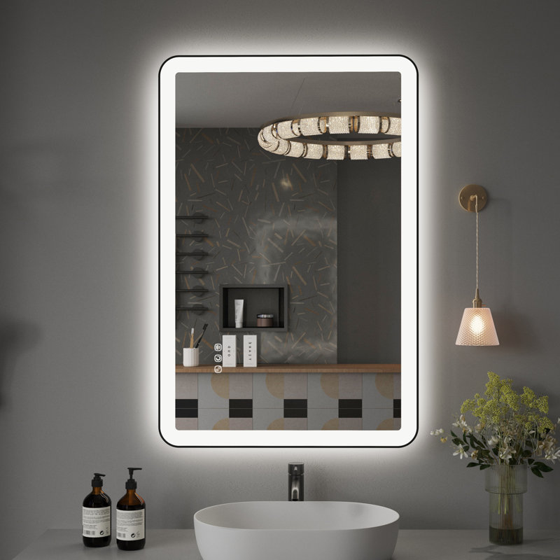 Miroir mural Natalin, Noir mat, Rectangulaire, 36 po x 24 po