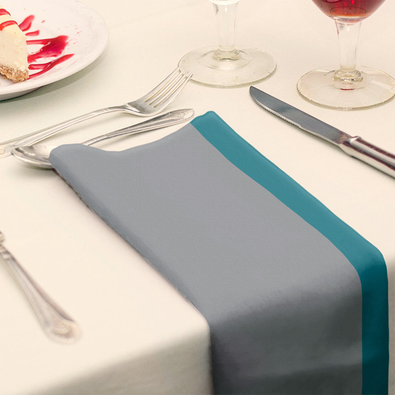 Charlotte Striped Square Napkin, 22" W x 22" L, Gray/Teal/Gray, Cotton Twill