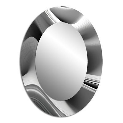 White Black Infinite Ripples - White Oval Wall Mirror Decor