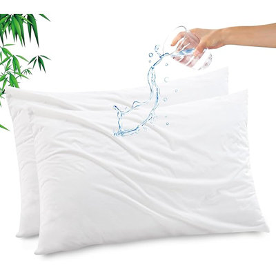 Protège-oreillers imperméables GOGREEN avec fermeture à glissière de taille standard, housse de coussin en rayonne de bambou rafraîchissant à fermeture à glissière, housse de housse de protection contre les acariens et les allergènes (2 paquets, blanc)