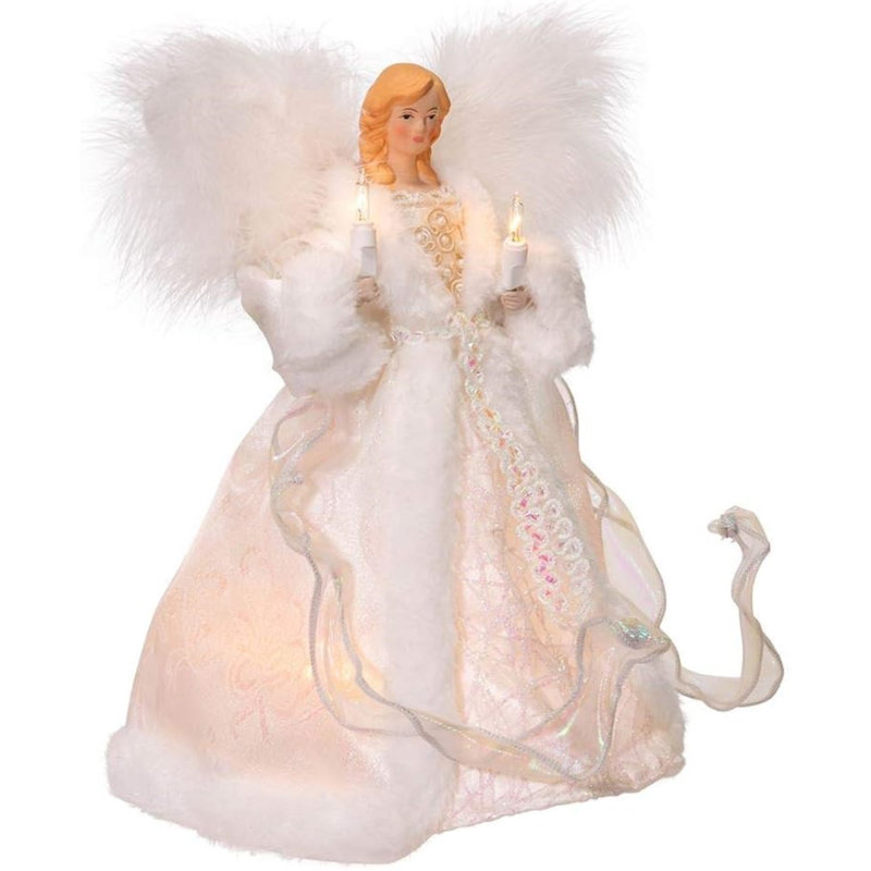 10-Inch White Angel Christmas Tree Topper with Lights