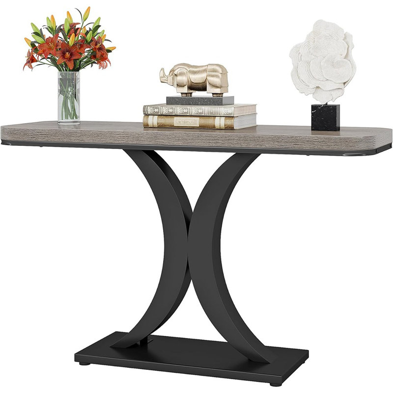 39.37" Console Table for Entryway, Living Room, Gray Top/Black Base