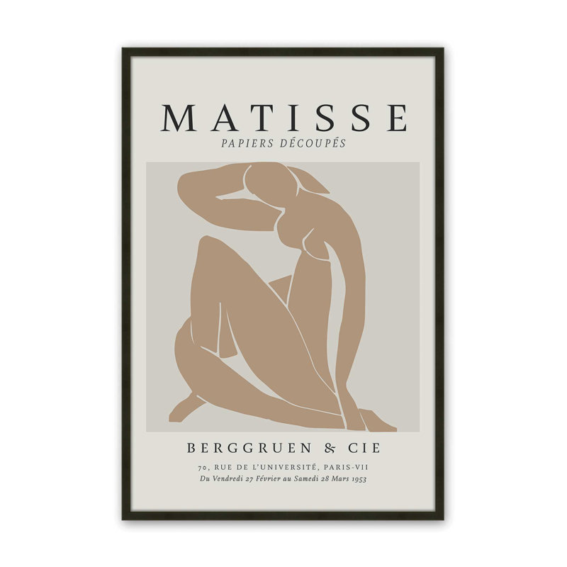 Matisse's Nude II en brun clair roulé, H 25 po x l 19 po x P 1,25 po, Reproduction encadrée sans passe-partout, Noir satiné