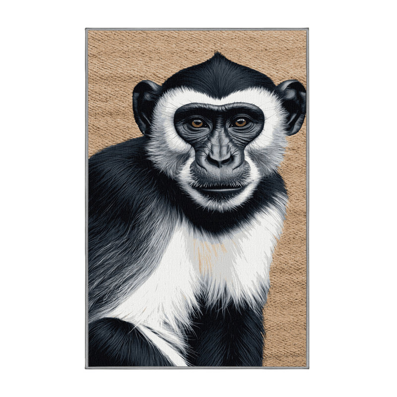  Tapis lavable noir et blanc Colobus, Rectangle 5 pi x 7 pi
