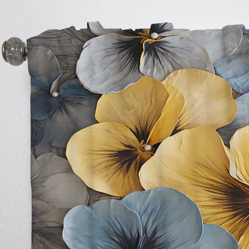 Élégants pétales jaunes et bleus Pansy - Rideau traditionnel en velours - obscurcissant - 1 panneau, L 52 po x L 95 po