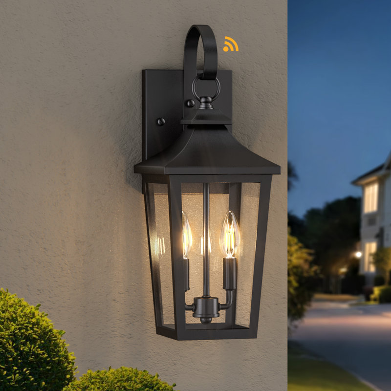 Abarca 20''H Iron Black ETL Tempered Glass Outdoor Wall Light with Dusk to Dawn, 19.7" H x 8.46" W x 7.5" D, Matte Black