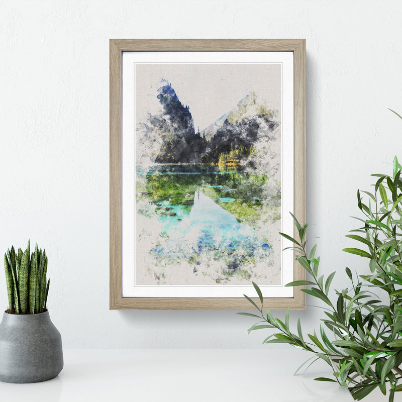 Lake and Mountain View - Picture Frame Graphic Art, 65cm H x 48cm W x 2cm D, Oak Framed