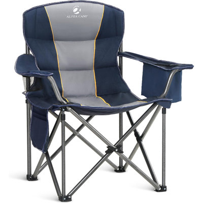 Oversized Camping Folding Chair Heavy Duty With Cooler Bag Support 450 LBS Steel Frame Collapsible Padded Arm Quad Lumbar Back Chair Portable For Lawn Outdoor