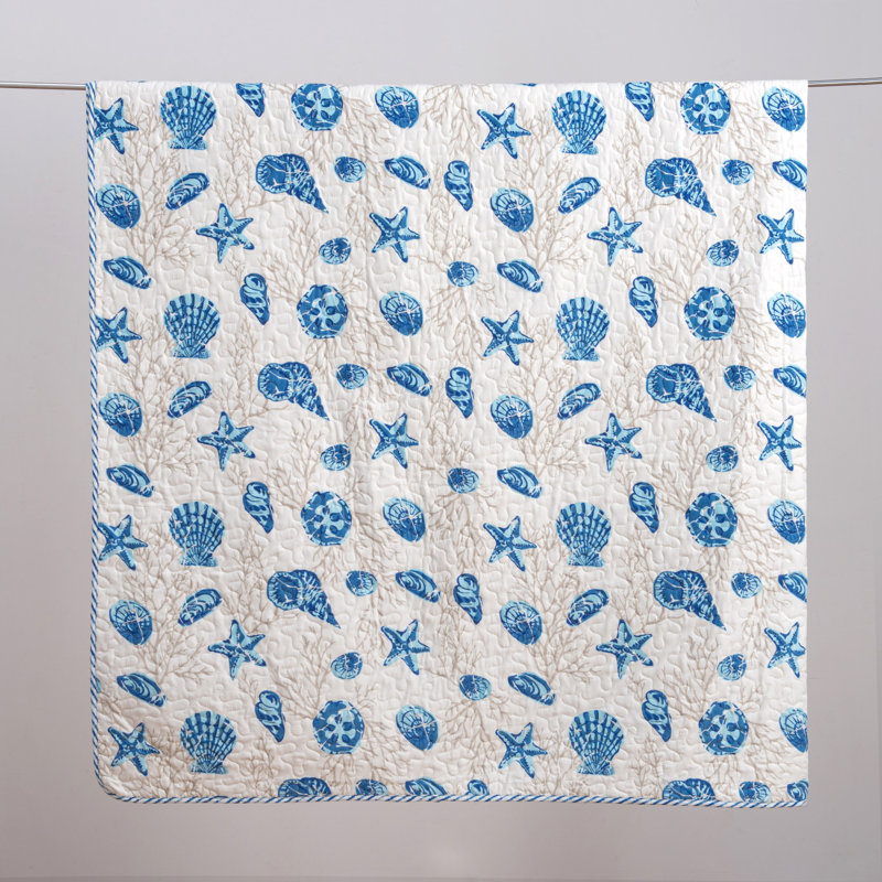 Twin Blue Shells Reversible Microfiber Coastal Quilt Set