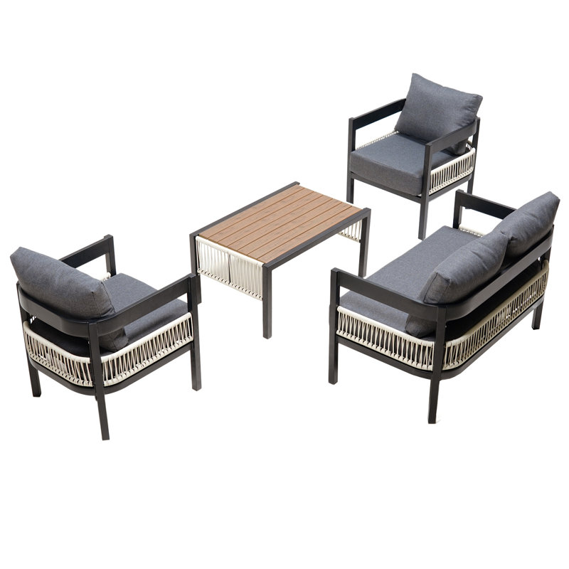 Ensemble de canapé d'extérieur en fer pour plusieurs personnes avec une table, Gris foncé