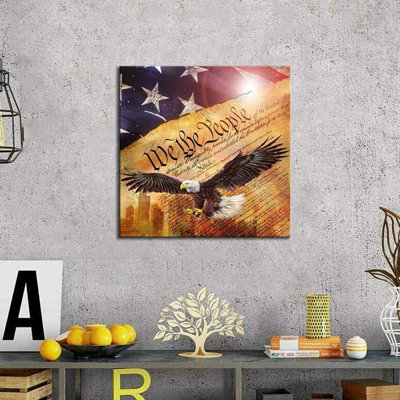 Patriotic Eagle Constitution Canvas Wall Art 20 x 20 Inch Wall Decor Memorial Day Style for Living Room Office