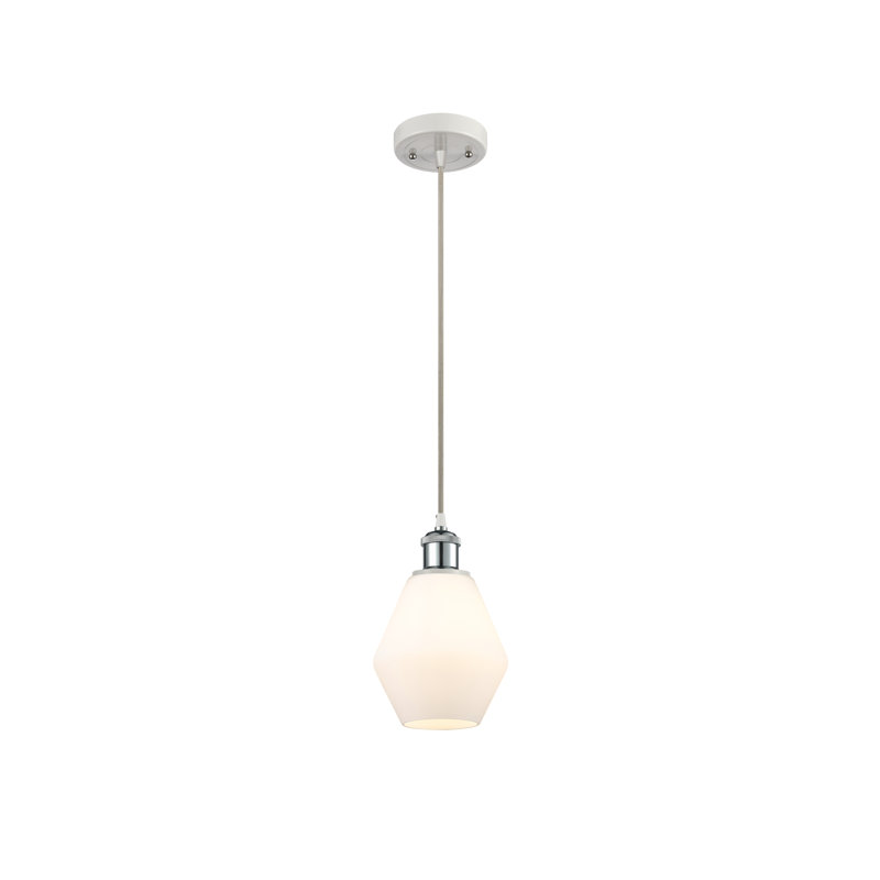 Luminaire suspendu simple à 1 lumière Gabbie, Blanc mat, Blanc / chrome poli