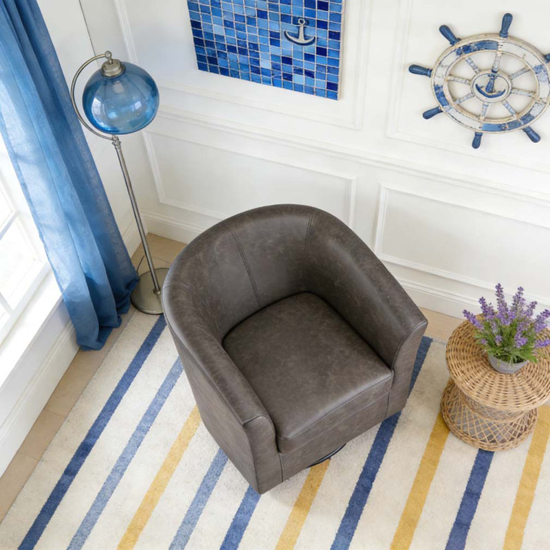 Fauteuil demi-tonneau pivotant en similicuir, Marron foncé