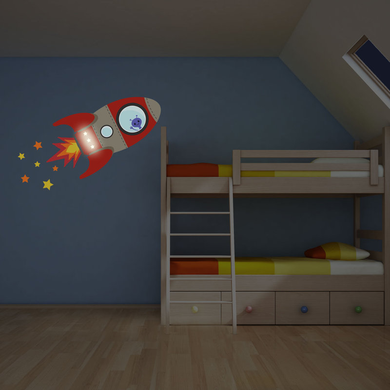 Flying Rocket Wall Stickers, 37cm H x 57cm W, Red