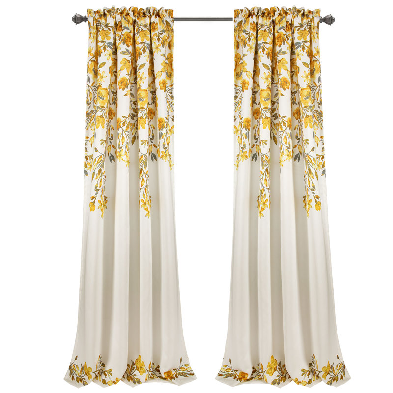 Room Darkening Curtain Pair, Yellow/Grey, Width 132 x Drop 241 cm