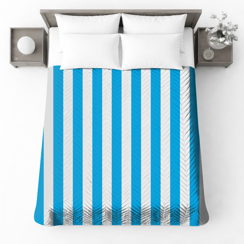 Blue White Stripes Bedding Stripes Bedspread Pattern, Grand lit