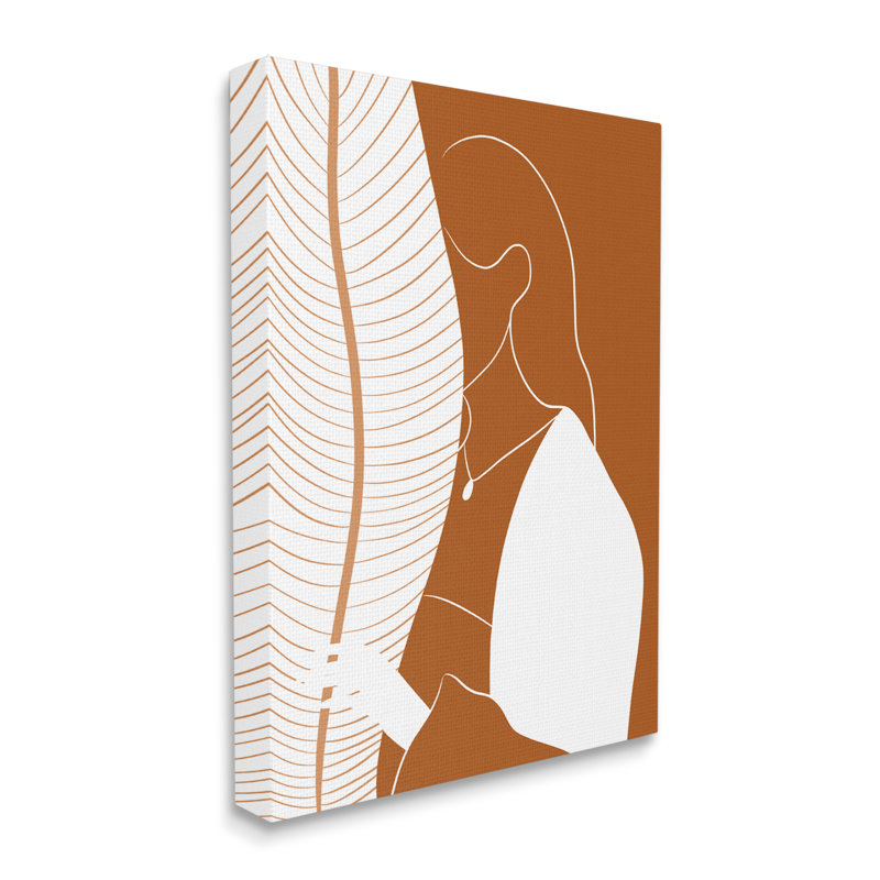 «Woman Be Der Palm Leaf», portrait abstrait, orange, blanc, noir, estampe numérique, art texturé par Birch & Ink