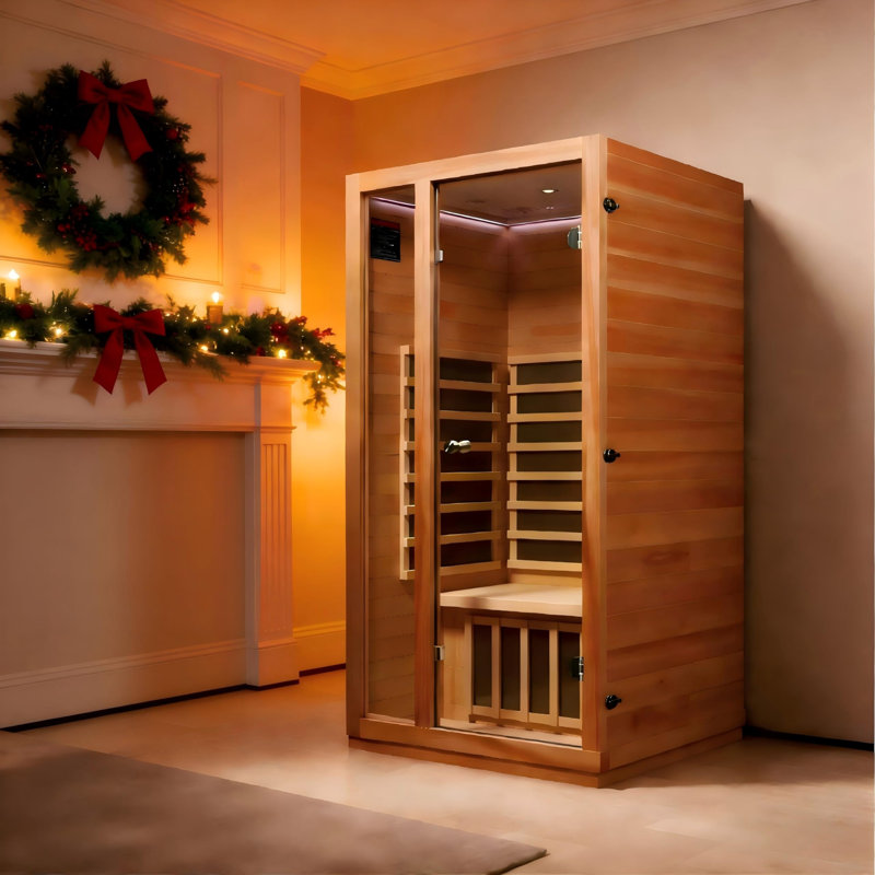 1 Person Indoor Infrared Sauna with Low EMF Heating and Okoume and Hemlock Wood Construction