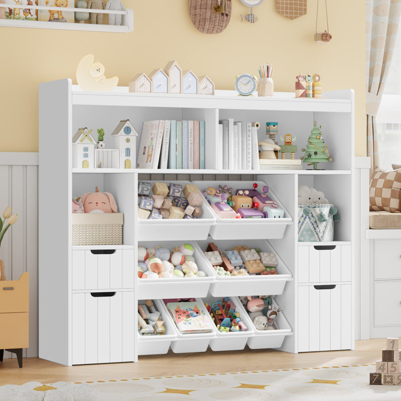 55.1"W Toy Storage Organizer With 4 Drawers & 8 Bins, White