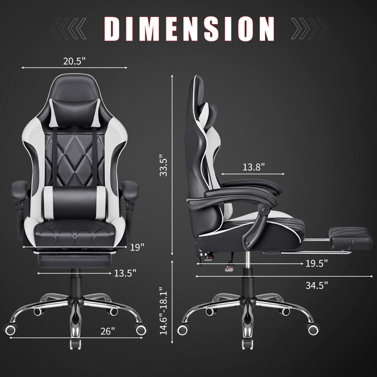Adjustable Reclining Ergonomic Faux Leather Swiveling PC & Racing Game Chair with Footrest The Twillery Co. Color: White