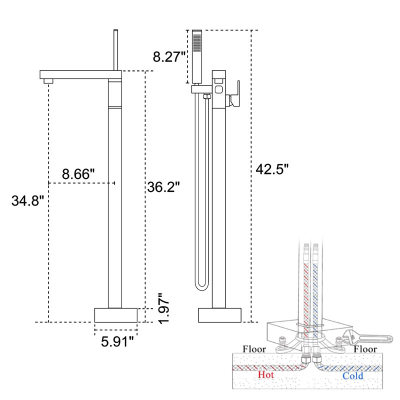 Single Handle Floor Mount Freestanding Tub Faucet Bathtub Filler With Hand Shower, Matte Black