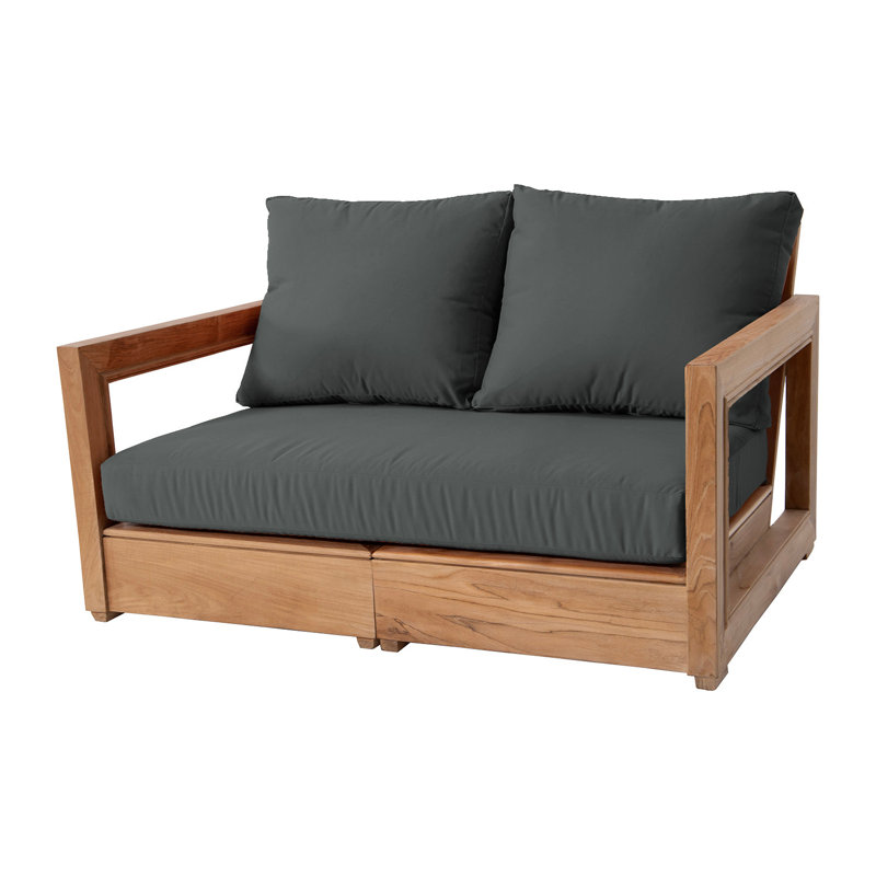 Armillia 56'' Wide Rectangular Teak Loveseat with Sunbrella® Cushions, Coal