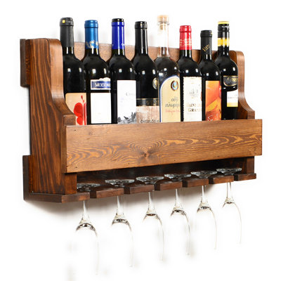 Anding 8 Bottle Solid Wood Wall Mounted Wine Bottle & Glass Rack