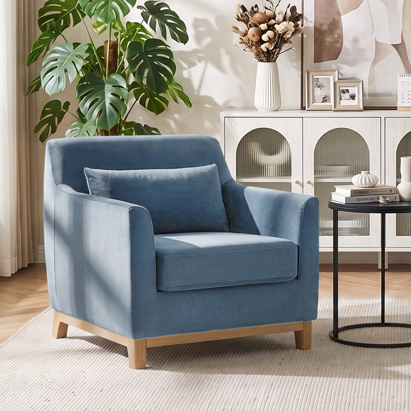 Jazmere 31.5" Armchair, Denim Blue Velvet, Natural