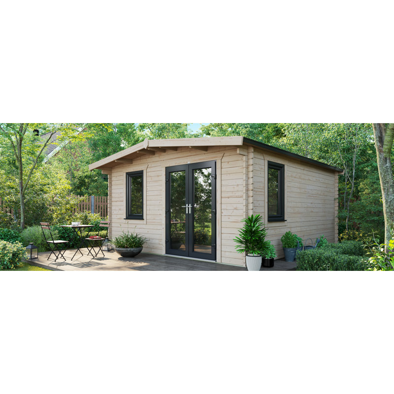 Powersheds Apex 16 x 14ft Chalet Log Cabin, Doors to the Right - 44mm