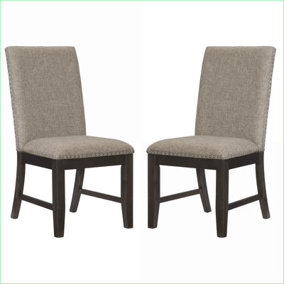 Ensemble de 2 chaises de salle à manger rembourrées brun clair pour adultes, cadre en bois plaqué chêne rustique avec garniture cloutée