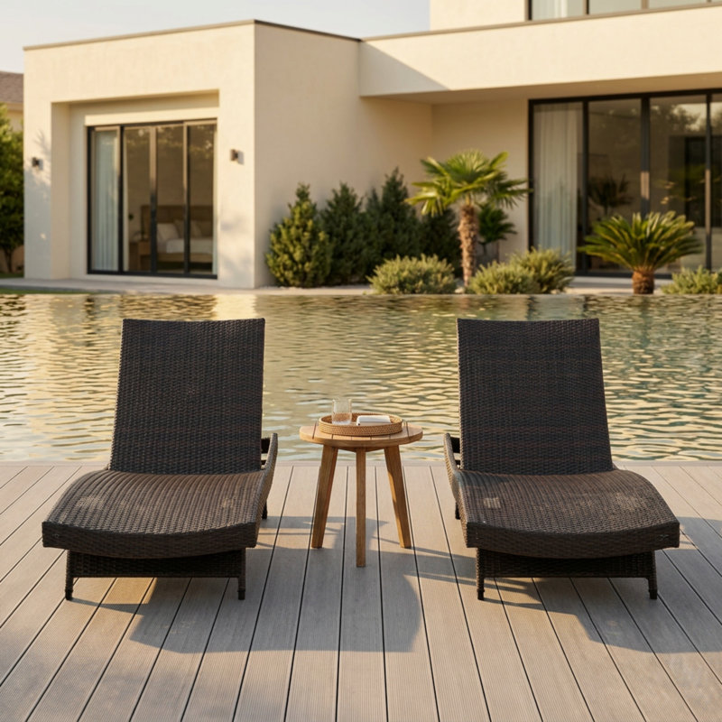 Ensemble de 2 chaises longues d'extérieur pliables en osier PE pliable pour la détente en plein air