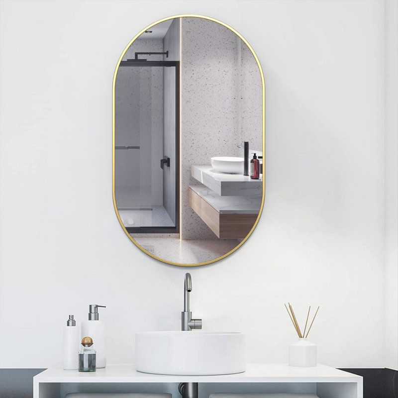 Latwanna Oval Metal Wall Mirror, Gold, 36" x 24"