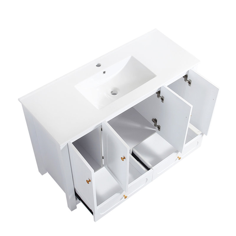 48"  Bathroom Vanity With Ceramic Sink Combo, White