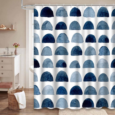 Abstract Watercolor Shapes Indigo Blue Shower Curtain with 12 Hooks