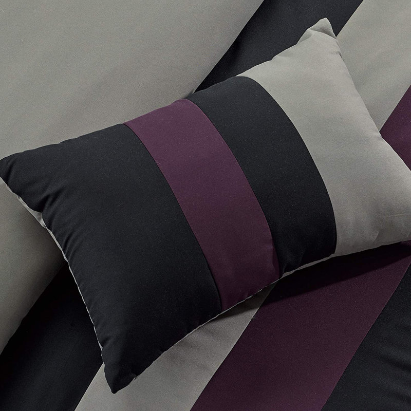 Full Purple and Gray Microfiber Floral Comforter Set