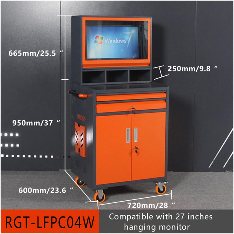Armoire industrielle industrielle pour ordinateur portable en métal pouvant accueillir un moniteur de 27 pouces ou moins