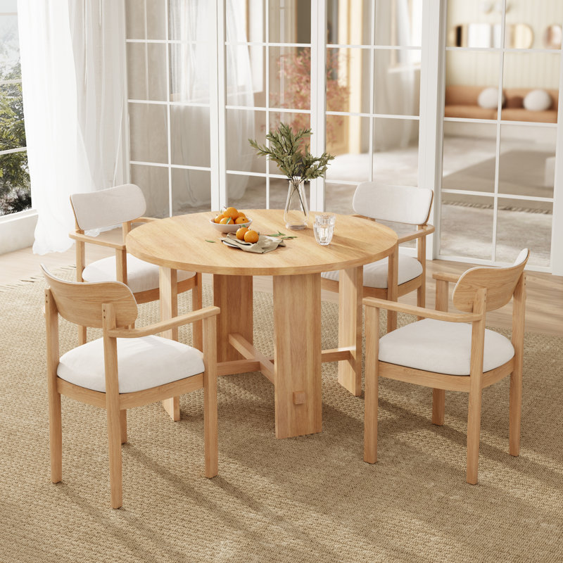 Ensemble de table de salle à manger en bois massif 5 pièces avec chaises rembourrées Eichorn