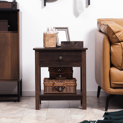 Petite table de bout avec tiroir et tablettes, brun foncé Cool Side Classic