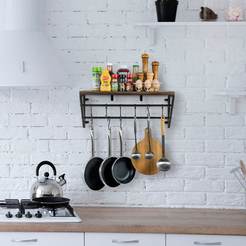 Metal/Wood Rectangle Wall Mounted Pot Rack