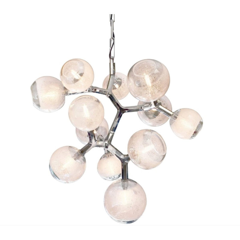 Lustre suspendu en bois clair, Chrome brossé, H 34 po x l 34 po x P 60 po, Transparent / noir